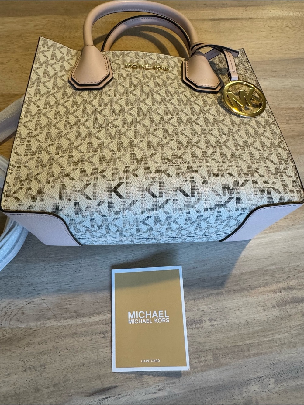 Michael Kors Cream/Light Pink MK Logo Satchel - Picture 4 of 9